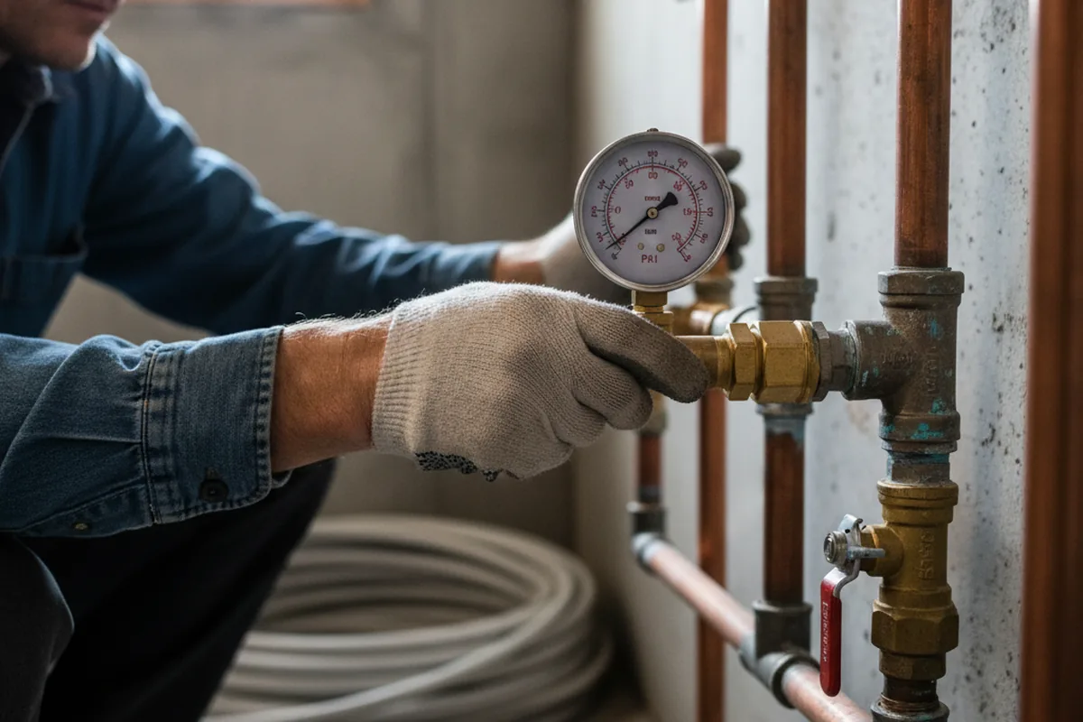 Pressure testing a repaired line during Water Line Repair in Lee